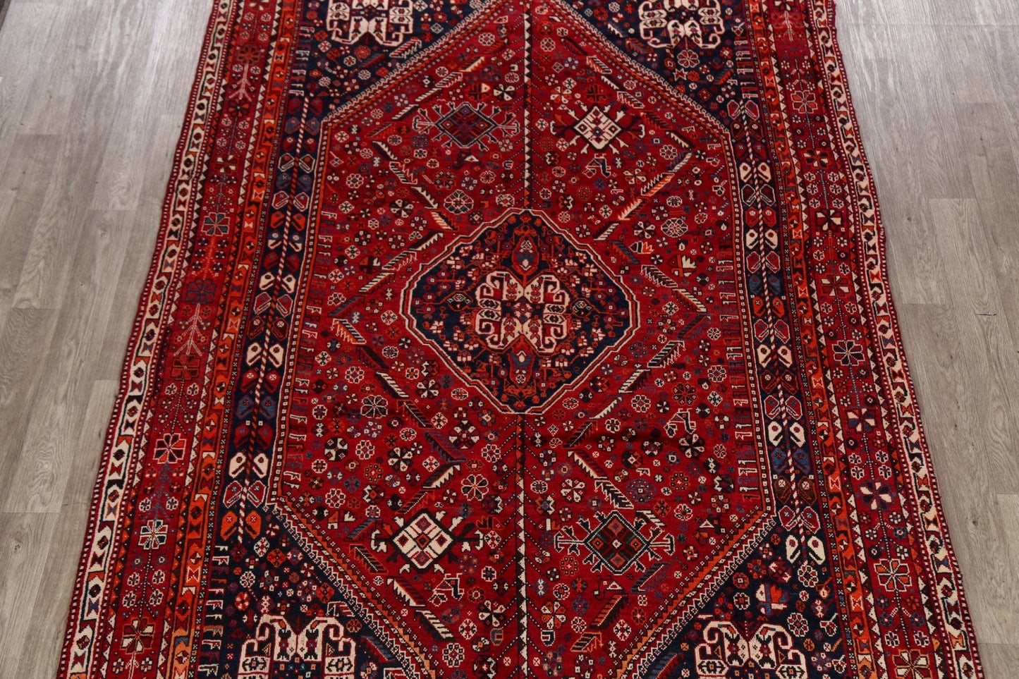 Vintage Tribal Geometric Shiraz Persian Area Rug 7x11