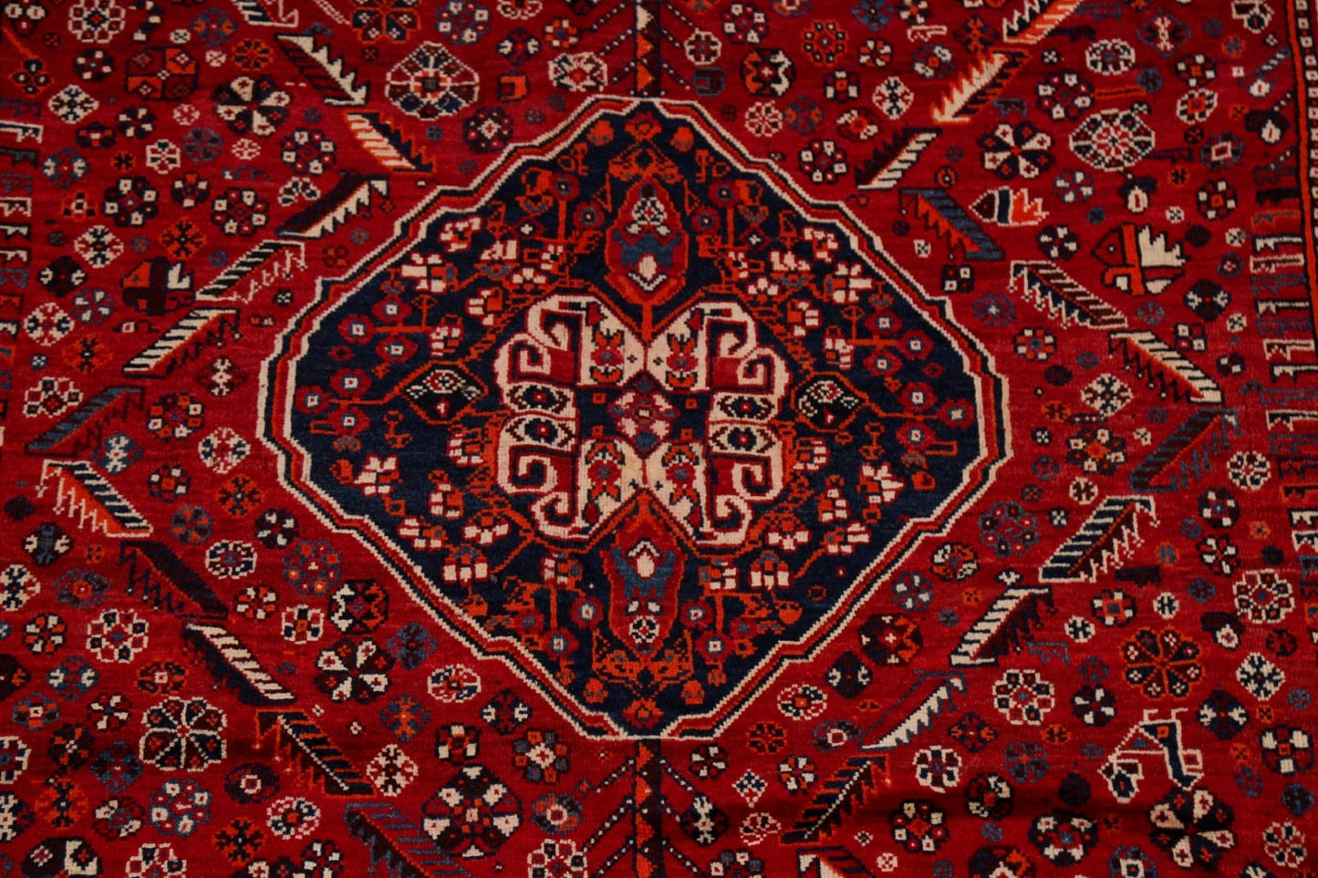 Vintage Tribal Geometric Shiraz Persian Area Rug 7x11