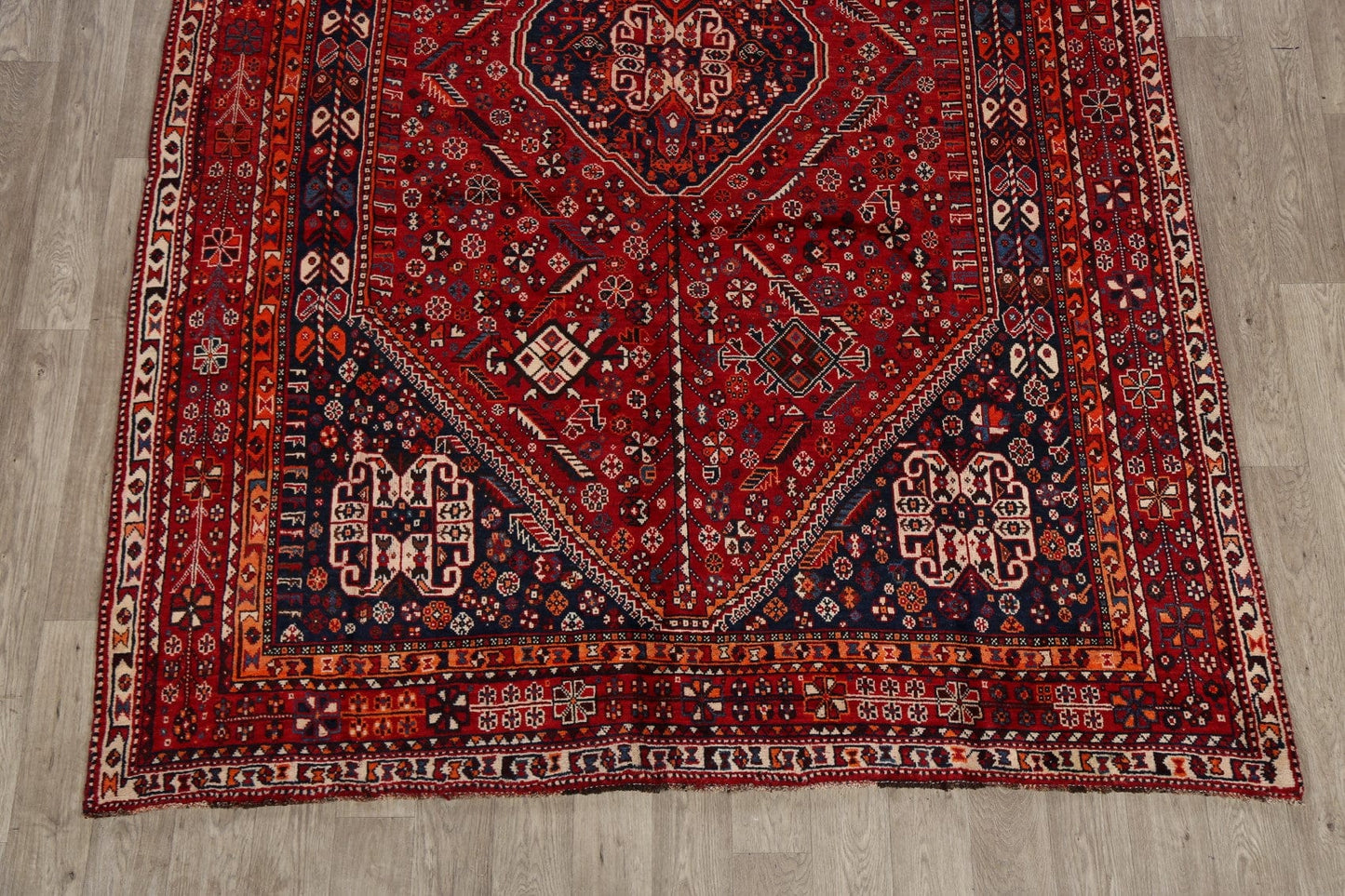 Vintage Tribal Geometric Shiraz Persian Area Rug 7x11