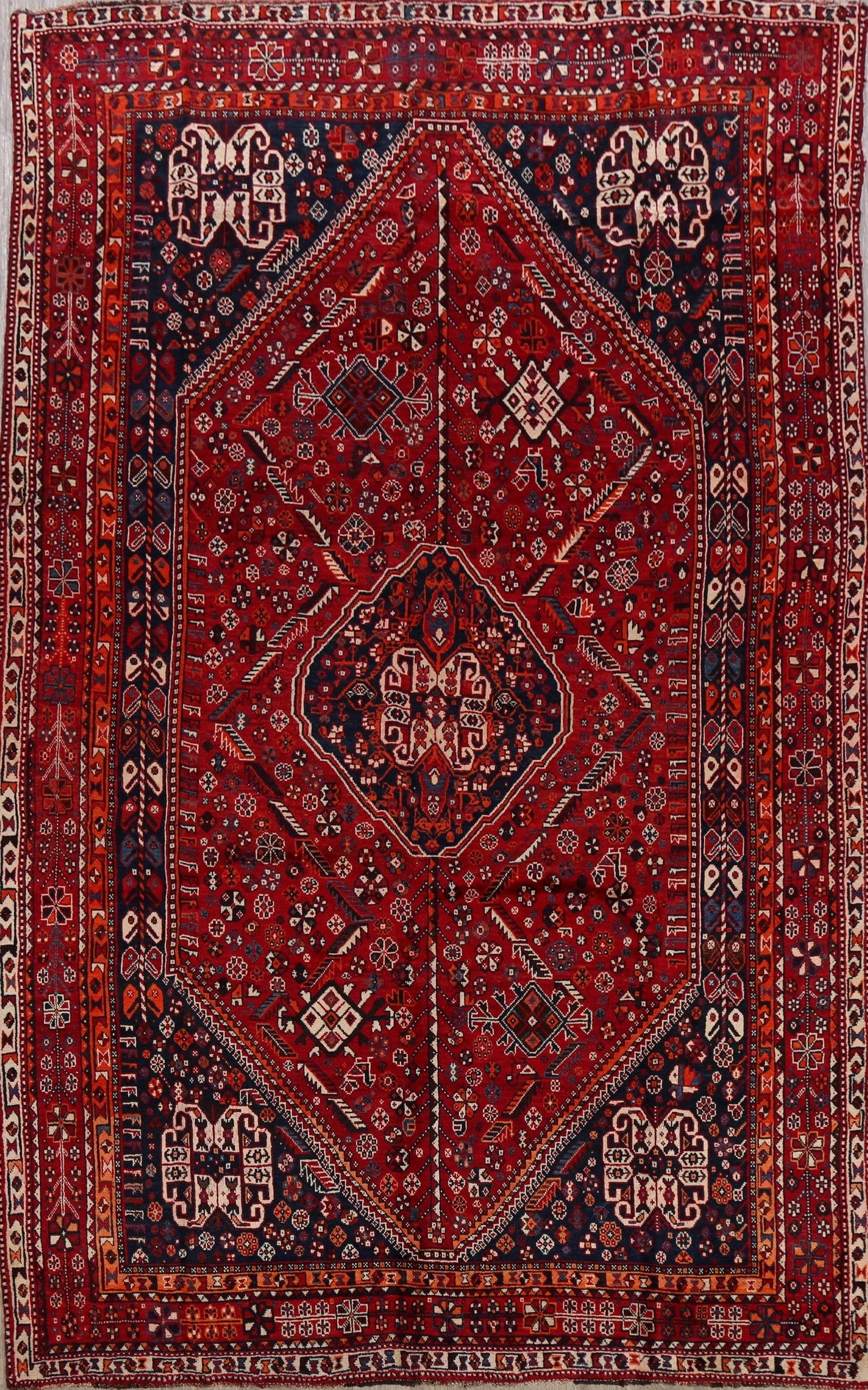 Vintage Tribal Geometric Shiraz Persian Area Rug 7x11