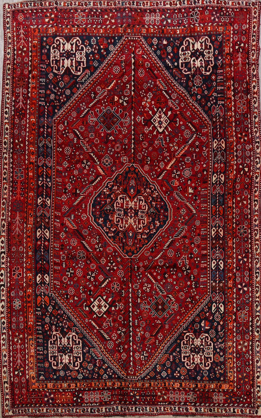 Vintage Tribal Geometric Shiraz Persian Area Rug 7x11