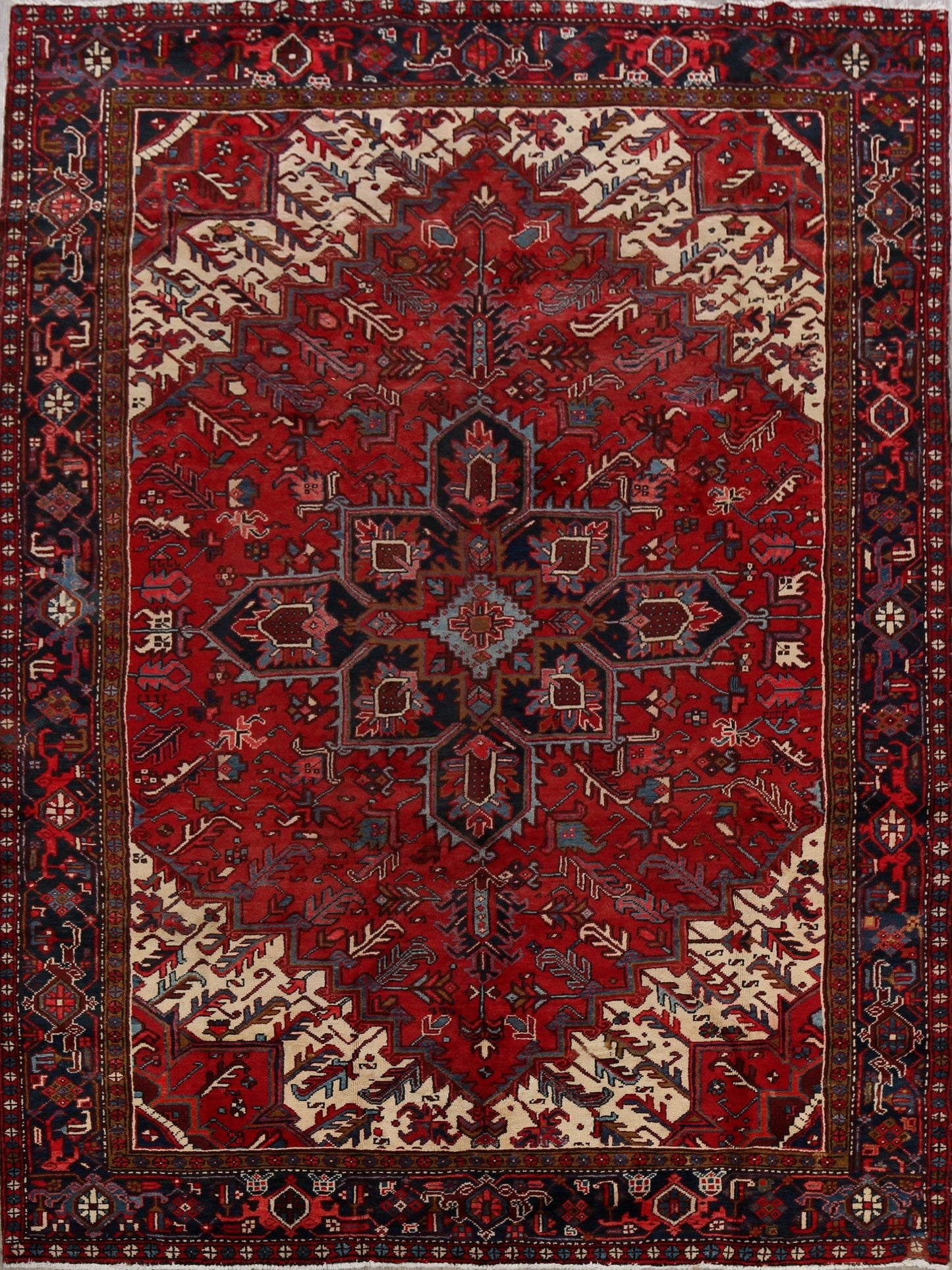 Vintage Geometric Red Heriz Persian Area Rug 8x12