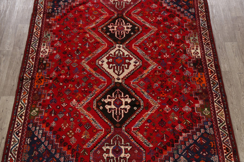 Vintage Tribal Geometric Shiraz Persian Area Rug 7x10