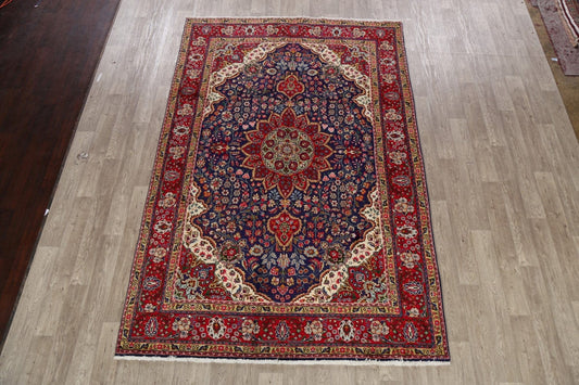 Navy Blue Floral Tabriz Persian Area Rug 7x10