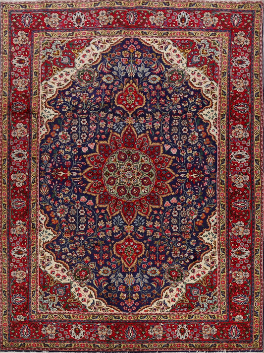 Navy Blue Floral Tabriz Persian Area Rug 7x10