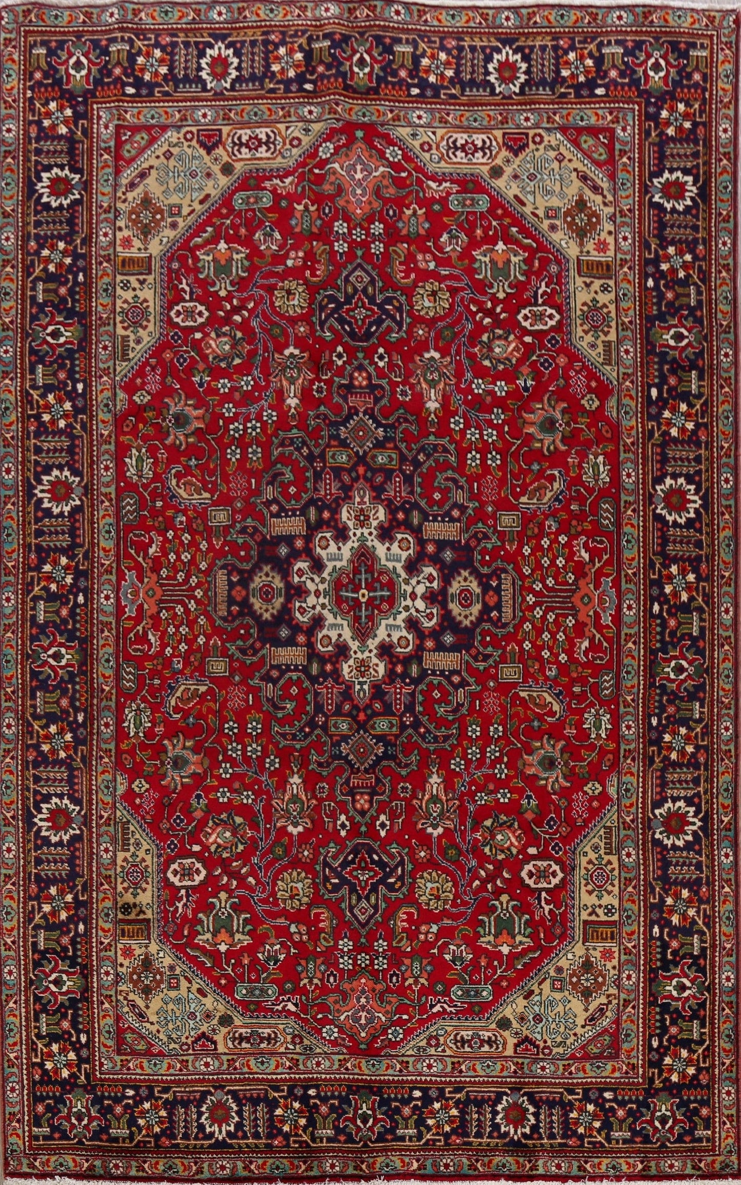 Geometric Red Tabriz Persian Area Rug 6x10