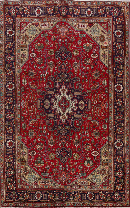 Geometric Red Tabriz Persian Area Rug 6x10