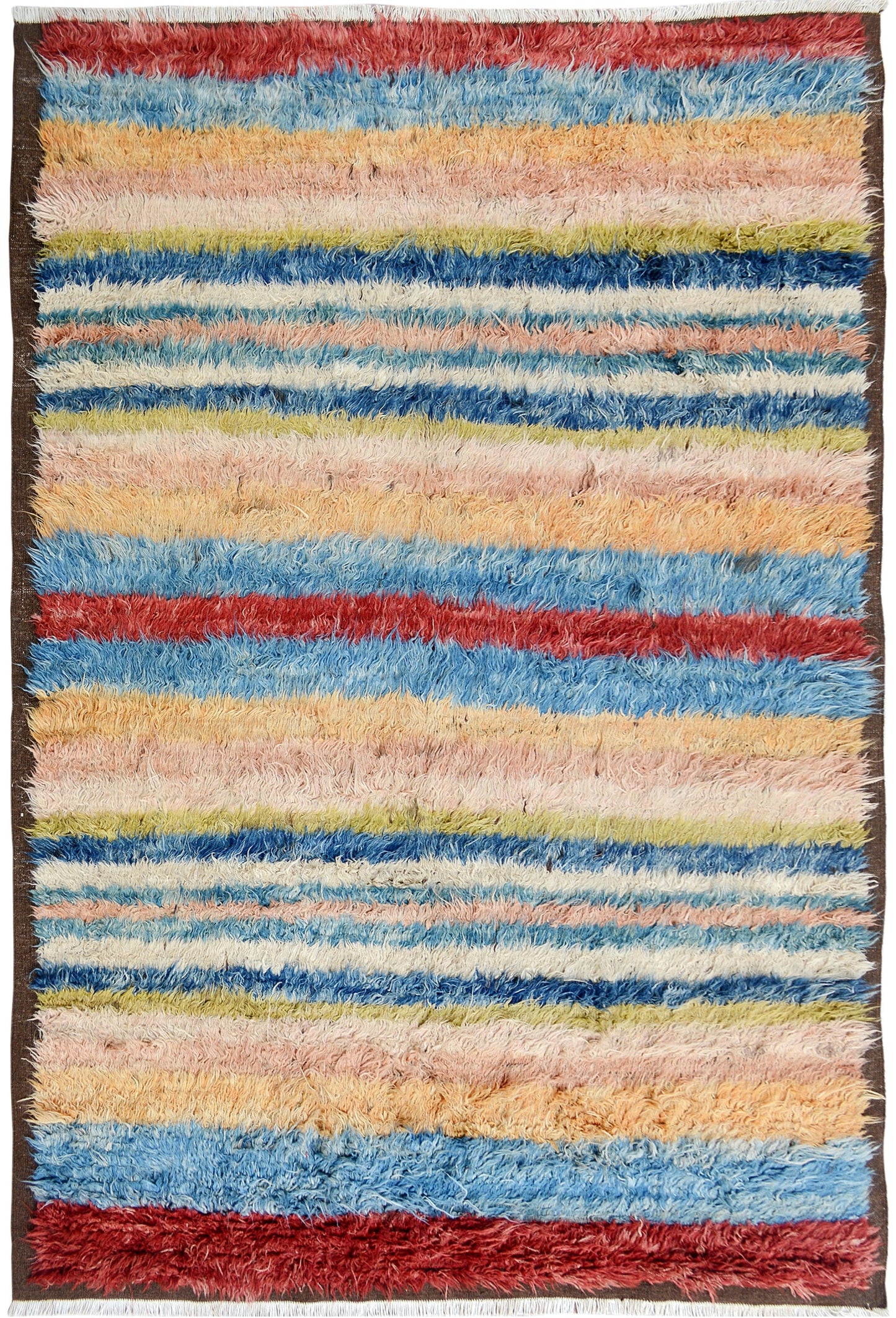 Striped Plush Shaggy Moroccan Area Rug 7x9