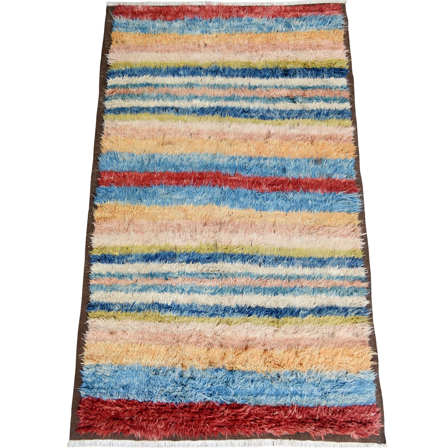 Striped Plush Shaggy Moroccan Area Rug 7x9