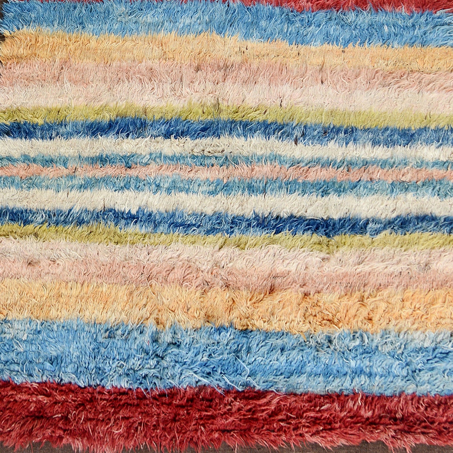 Striped Plush Shaggy Moroccan Area Rug 7x9