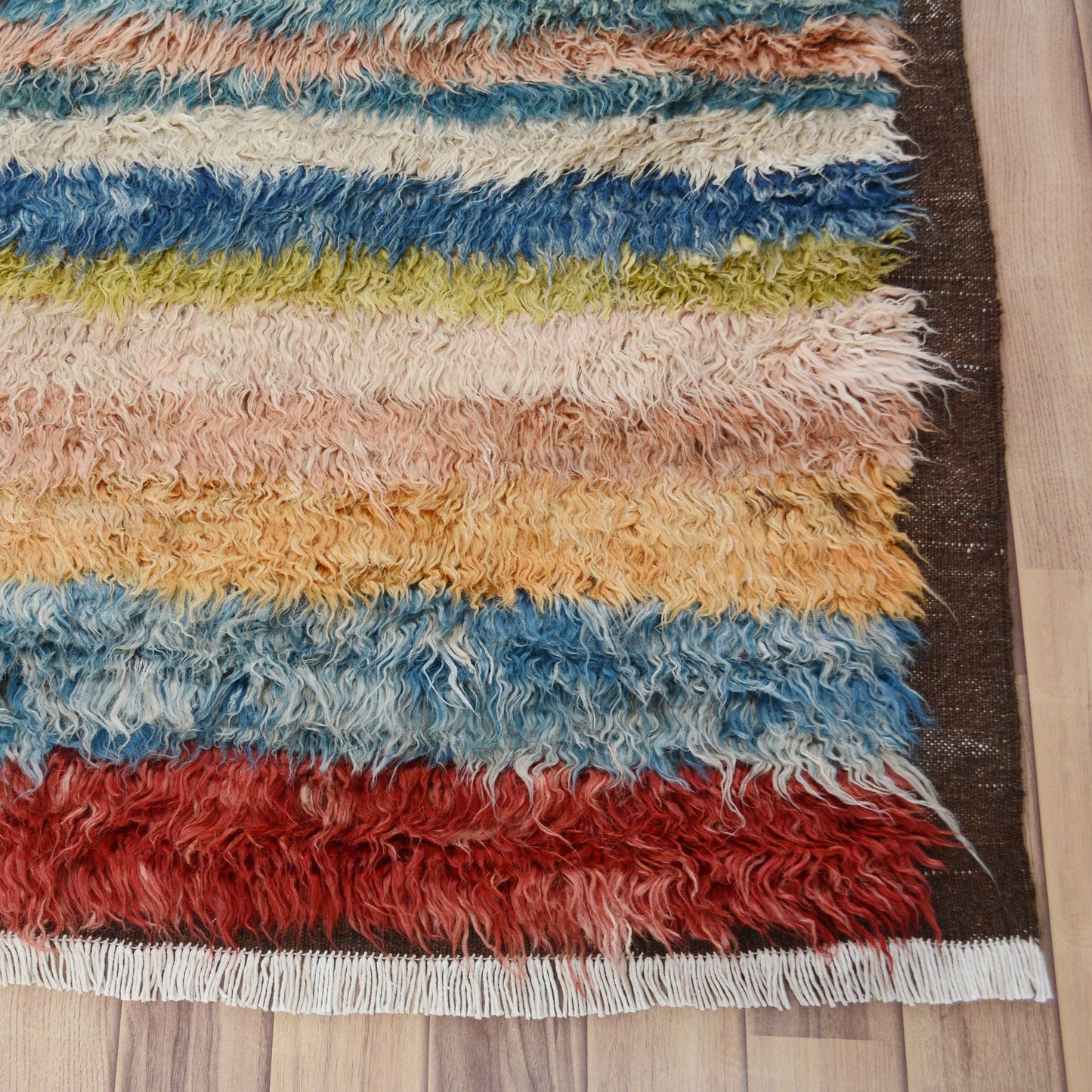 Striped Plush Shaggy Moroccan Area Rug 7x9