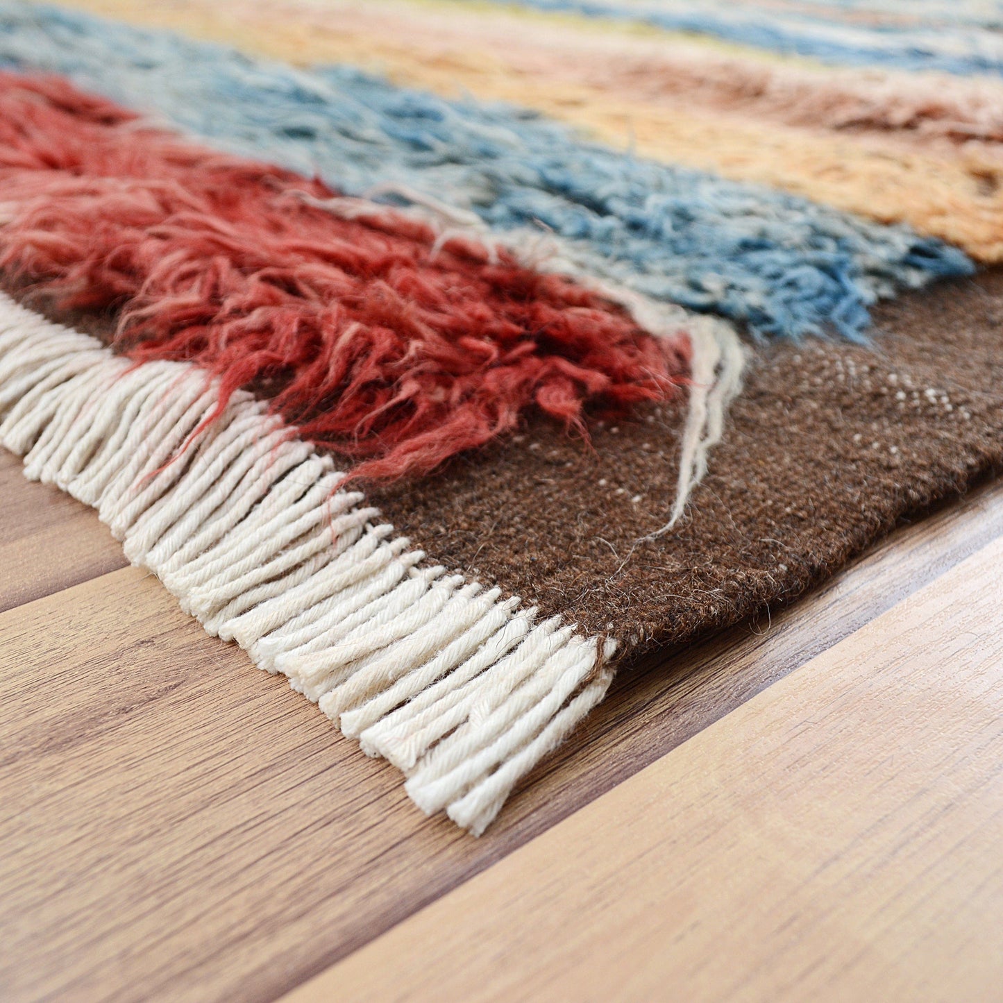 Striped Plush Shaggy Moroccan Area Rug 7x9