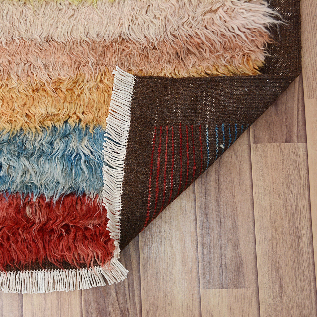 Striped Plush Shaggy Moroccan Area Rug 7x9