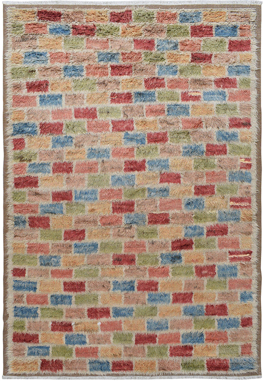 Checkered Plush Shaggy Moroccan Area Rug 8x11