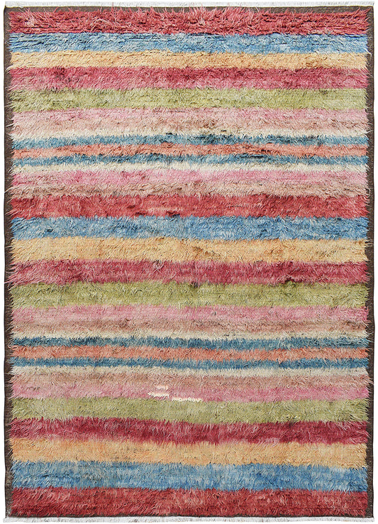 Striped Plush Shaggy Moroccan Area rug 8x11