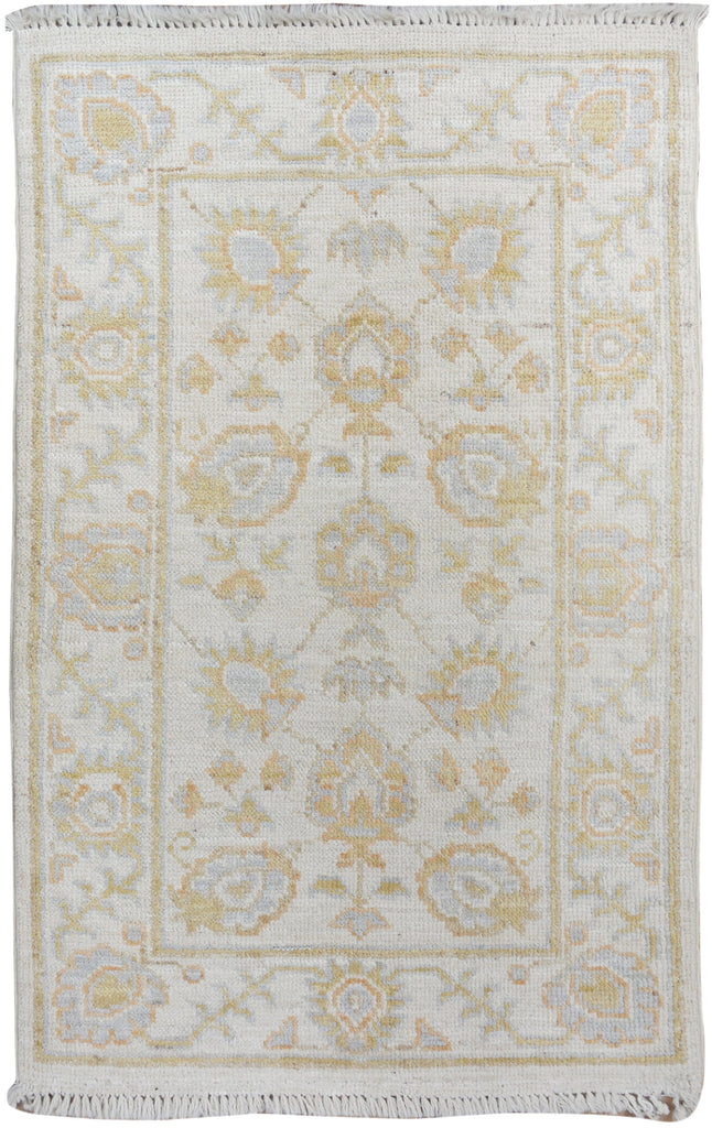 All-Over Floral Oushak Turkish Ivory Area Rug 2x3