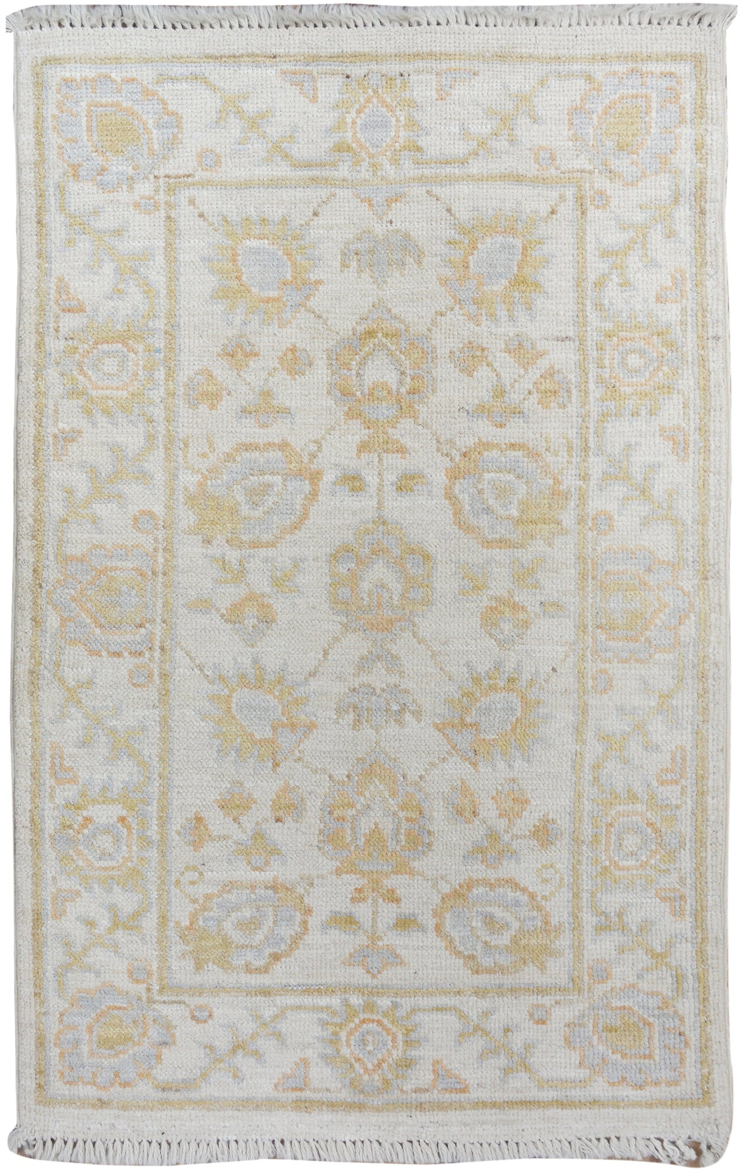 All-Over Floral Oushak Turkish Ivory Area Rug 2x3