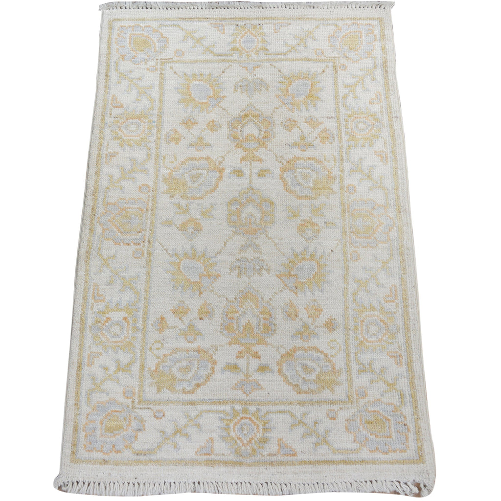 All-Over Floral Oushak Turkish Ivory Area Rug 2x3