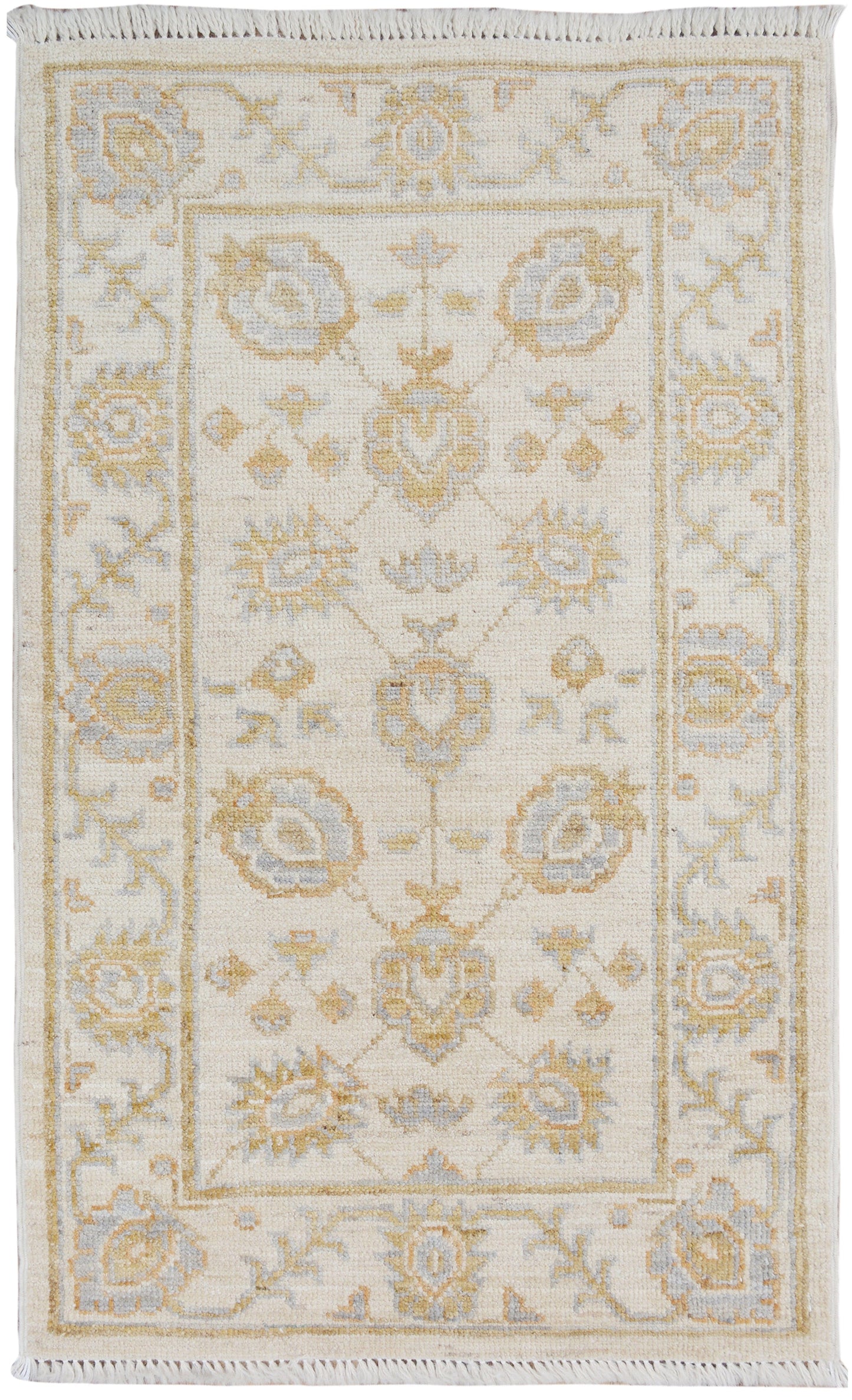 All-Over Floral Oushak Turkish Ivory Area Rug 2x3