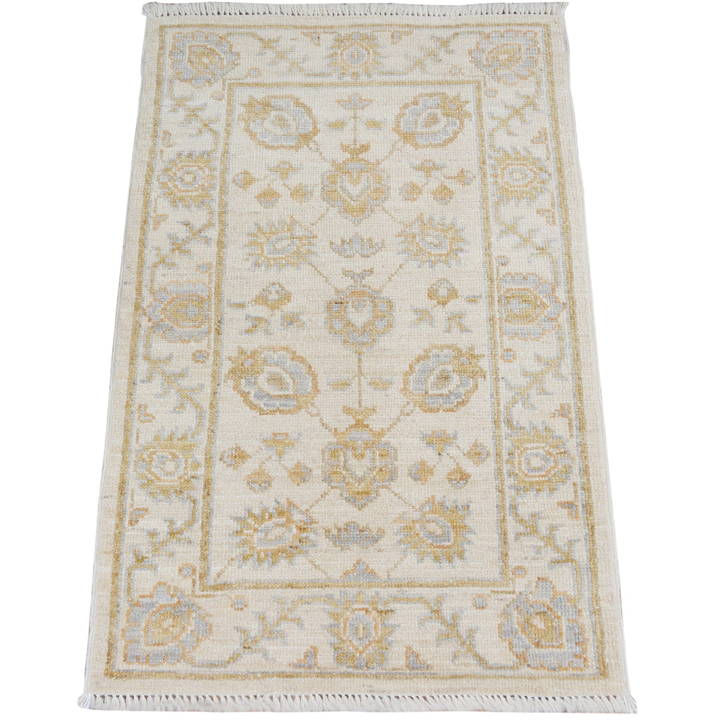 All-Over Floral Oushak Turkish Ivory Area Rug 2x3