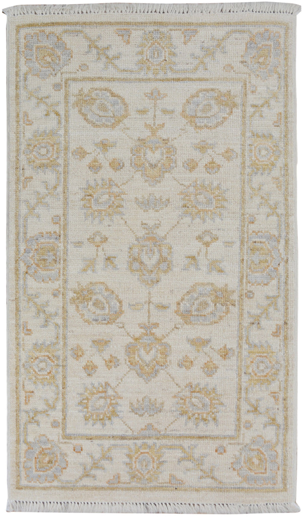 All-Over Floral Oushak Turkish Ivory Area Rug 2x3