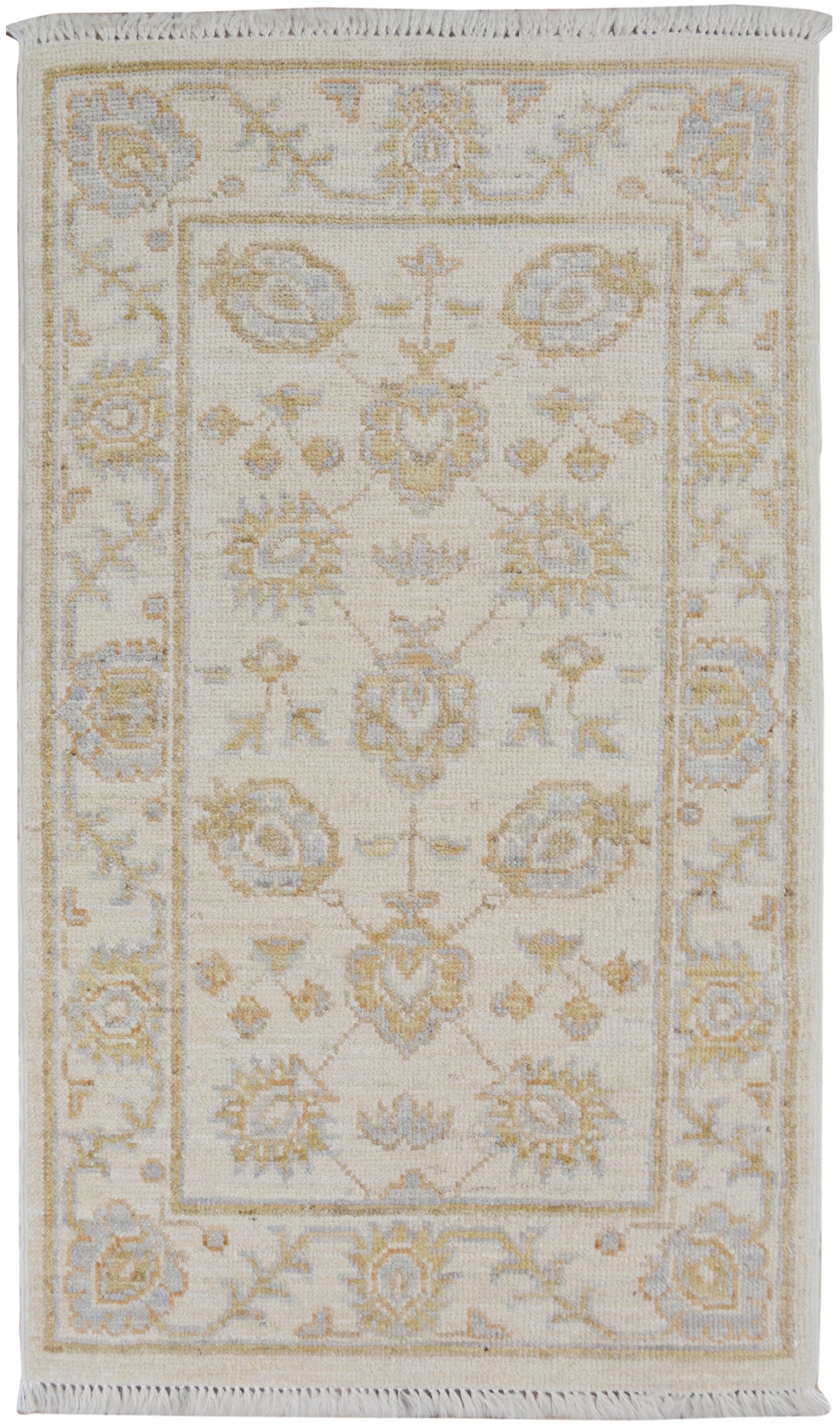 All-Over Floral Oushak Turkish Ivory Area Rug 2x3