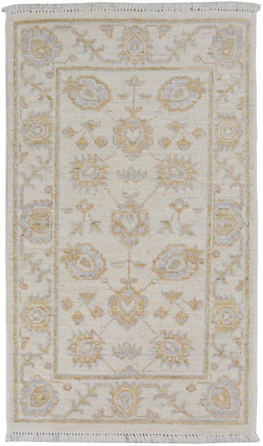 All-Over Floral Oushak Turkish Ivory Area Rug 2x3