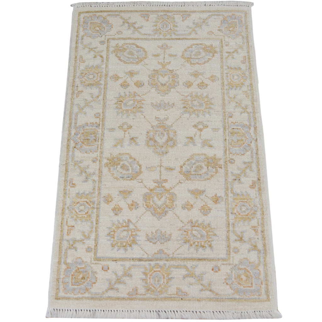 All-Over Floral Oushak Turkish Ivory Area Rug 2x3