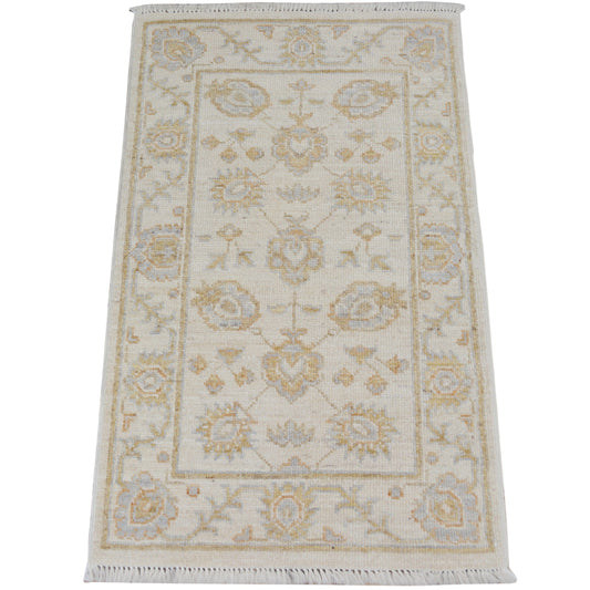 All-Over Floral Oushak Turkish Ivory Area Rug 2x3