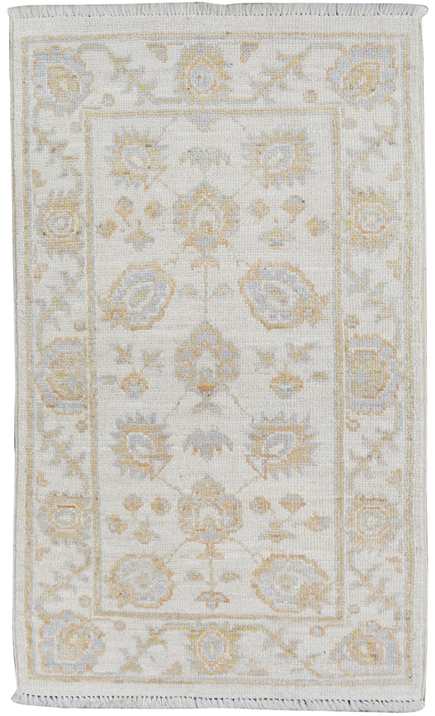 All-Over Floral Oushak Turkish Ivory Area Rug 2x3