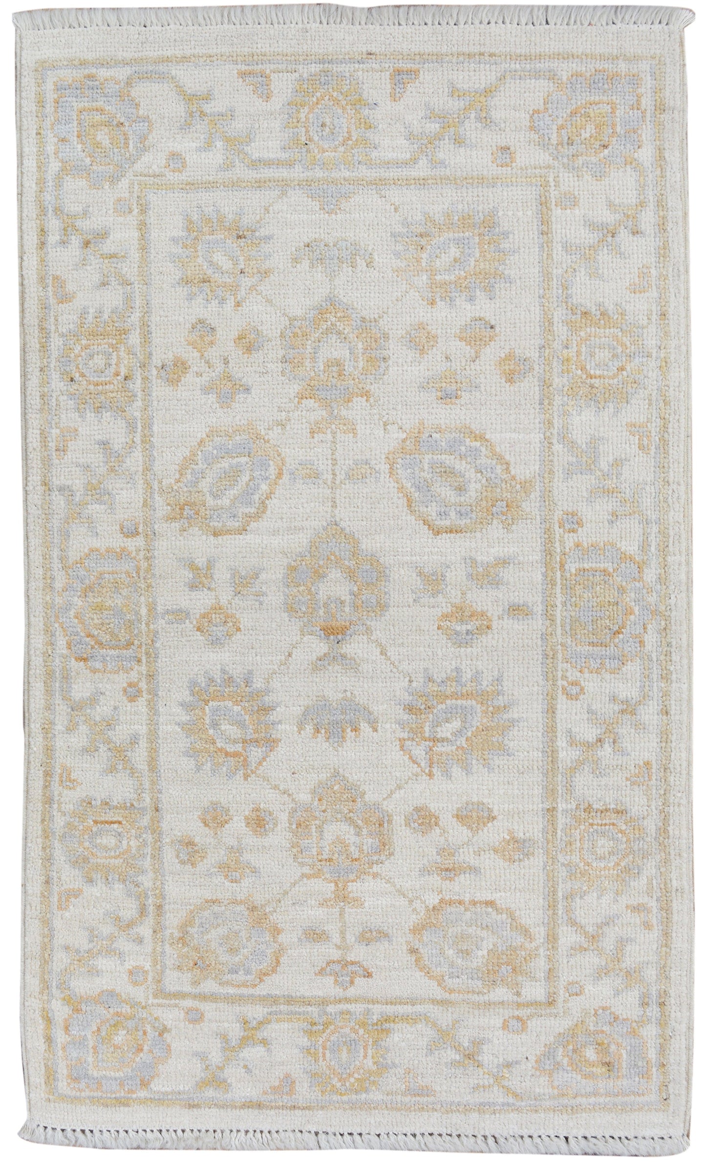 All-Over Floral Oushak Turkish Ivory Area Rug 2x3