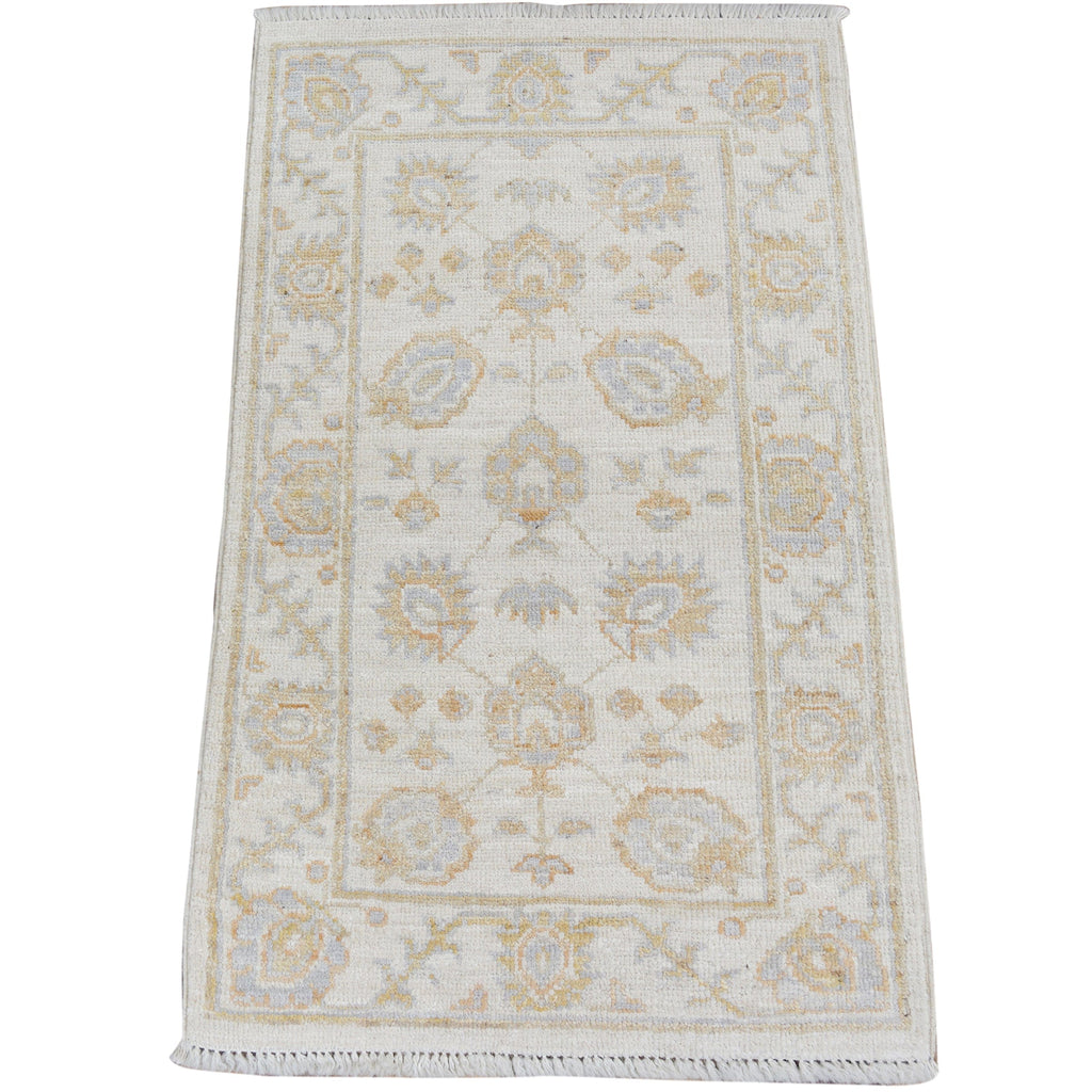 All-Over Floral Oushak Turkish Ivory Area Rug 2x3