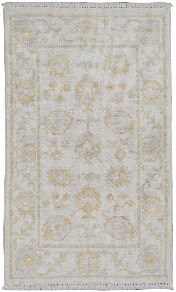 All-Over Floral Oushak Turkish Ivory Area Rug 2x3