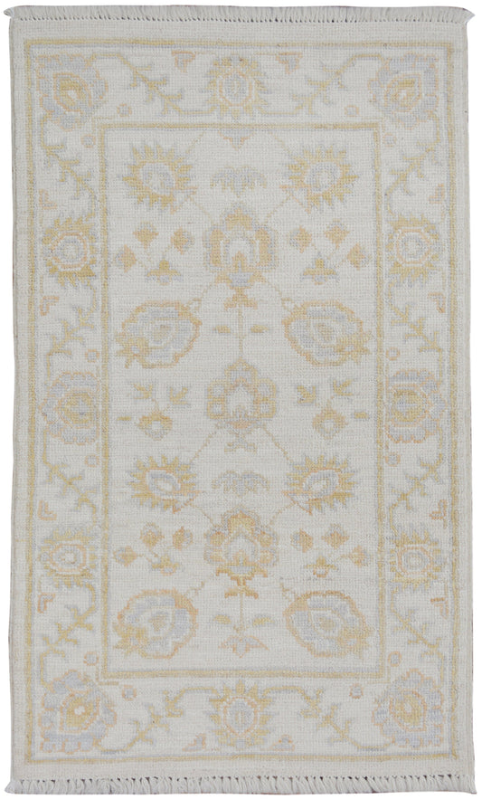 All-Over Floral Oushak Turkish Ivory Area Rug 2x3