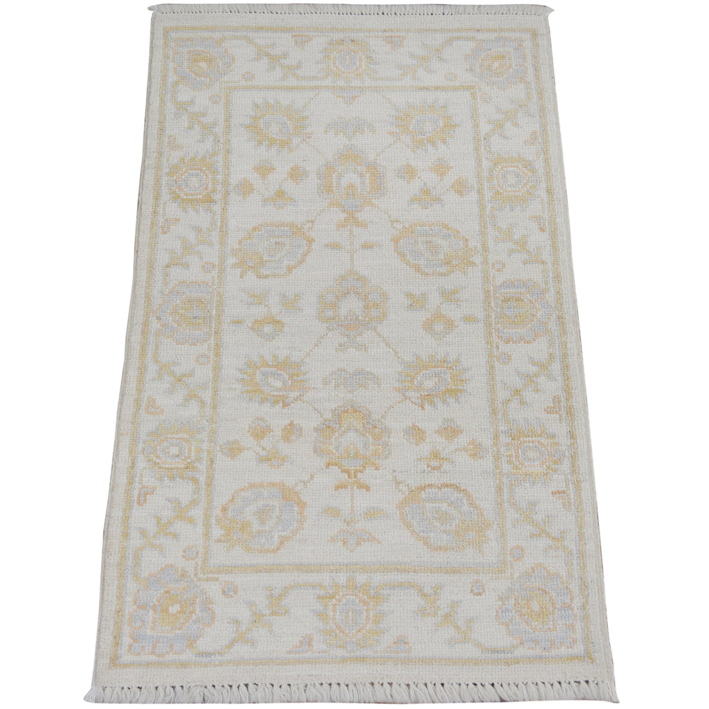 All-Over Floral Oushak Turkish Ivory Area Rug 2x3