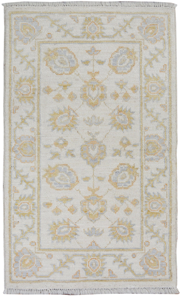 All-Over Floral Oushak Turkish Ivory Area Rug 2x3