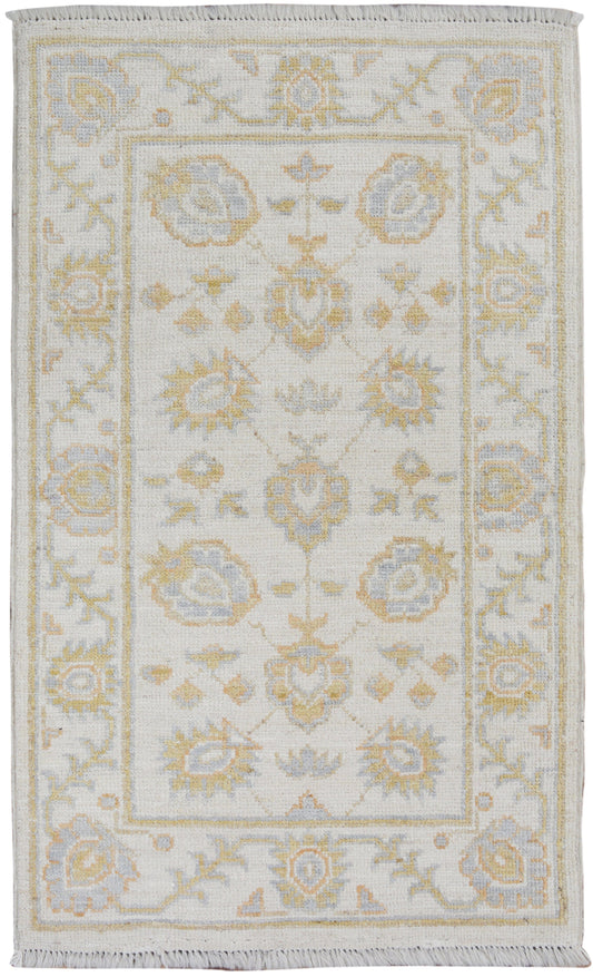 All-Over Floral Oushak Turkish Ivory Area Rug 2x3