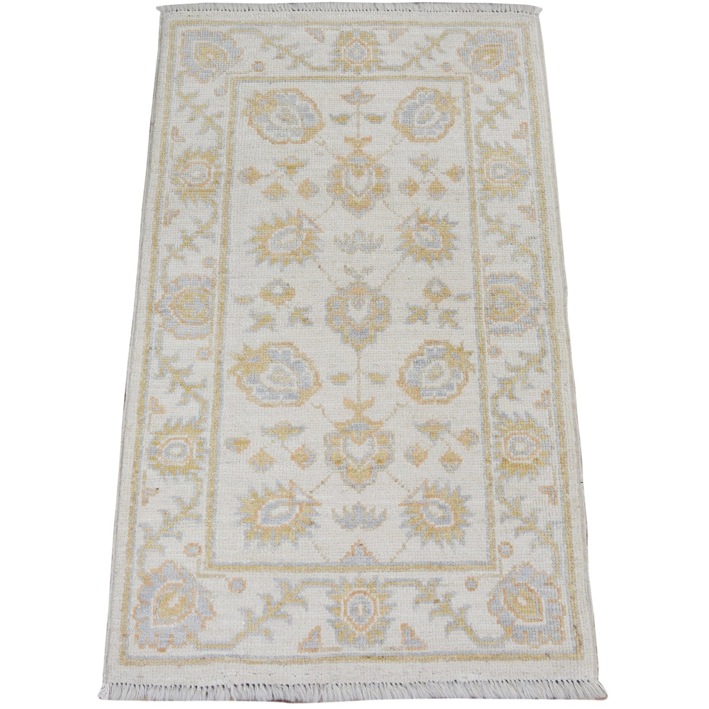 All-Over Floral Oushak Turkish Ivory Area Rug 2x3