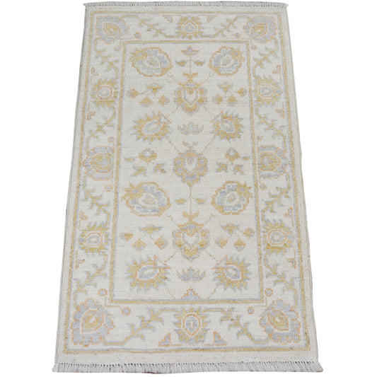 All-Over Floral Oushak Turkish Ivory Area Rug 2x3