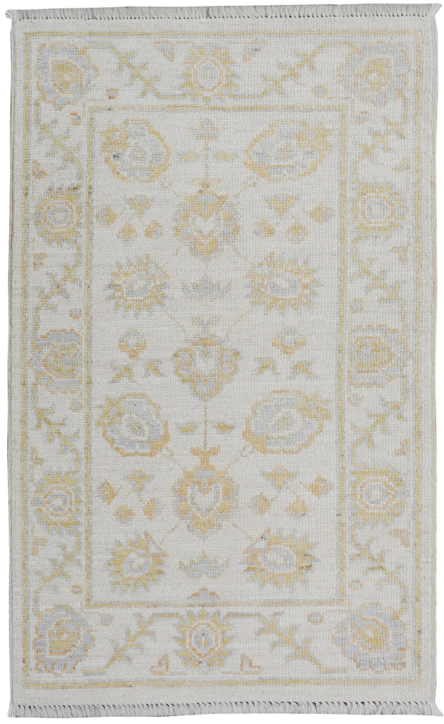 All-Over Floral Oushak Turkish Ivory Area Rug 2x3