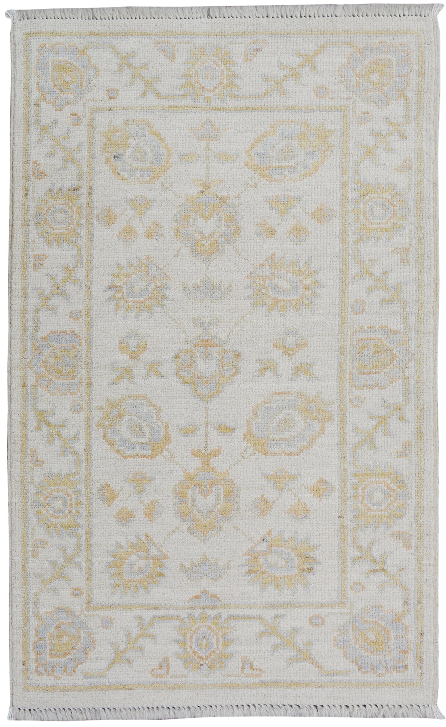 All-Over Floral Oushak Turkish Ivory Area Rug 2x3