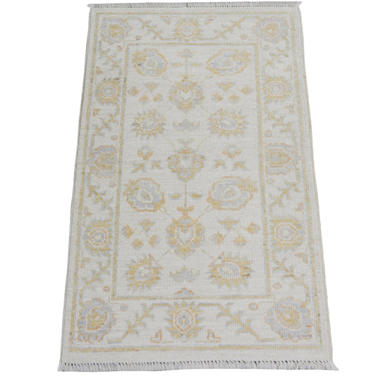 All-Over Floral Oushak Turkish Ivory Area Rug 2x3