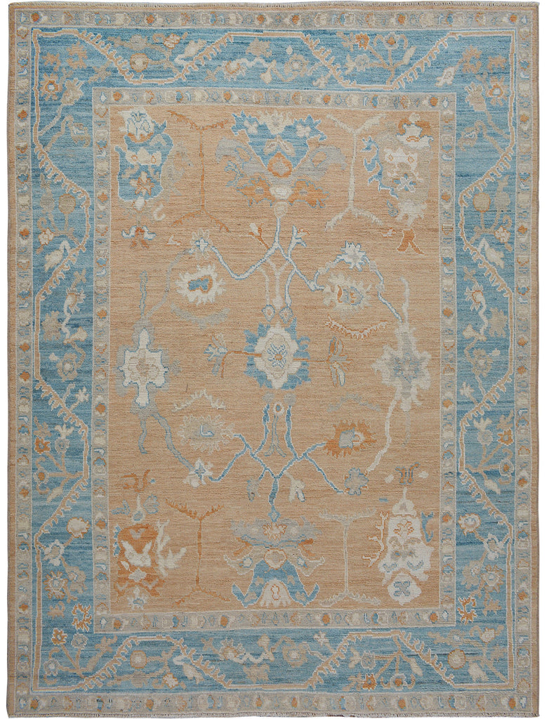 Vegetable Dye Floral Oushak Turkish Area Rug 9x10