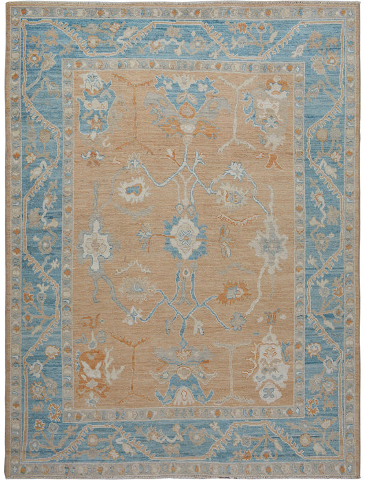 Vegetable Dye Floral Oushak Turkish Area Rug 9x10