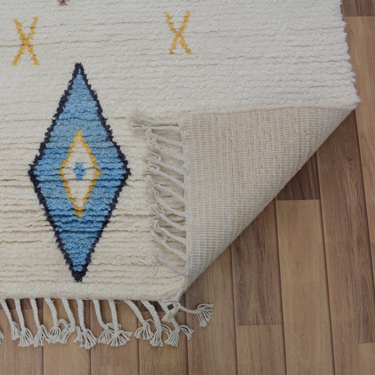 Ivory Tribal Diamond Moroccan Area Rug 9x13