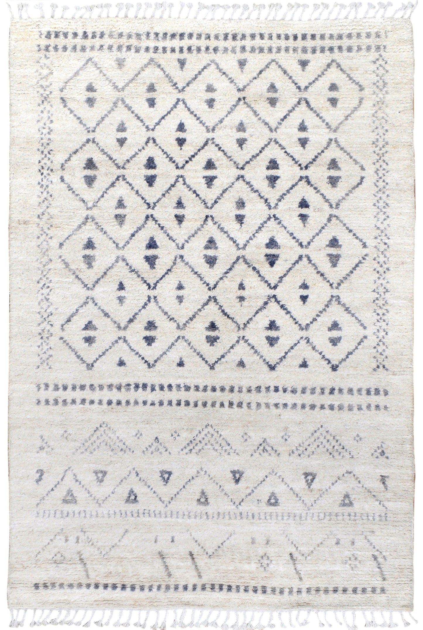 Ivory Tribal Diamond Moroccan Area Rug 5x8