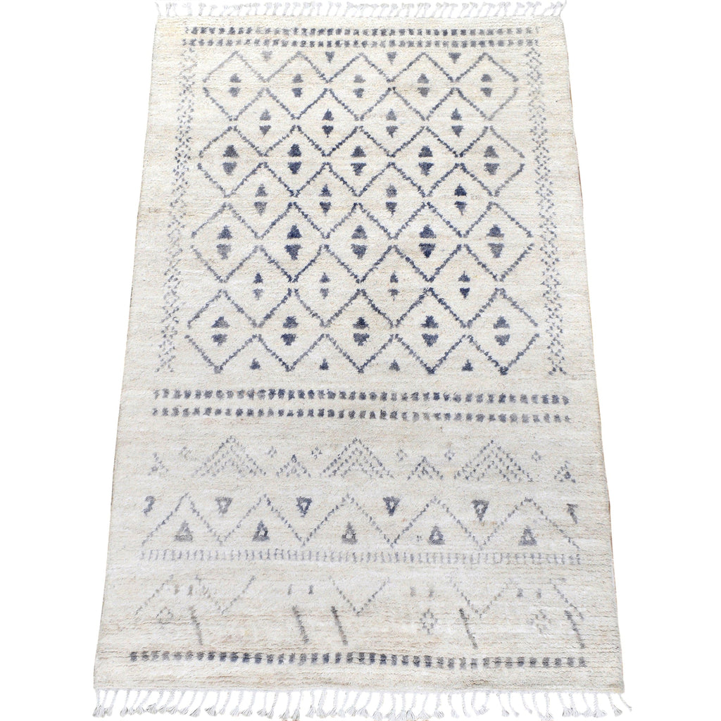 Ivory Tribal Diamond Moroccan Area Rug 5x8