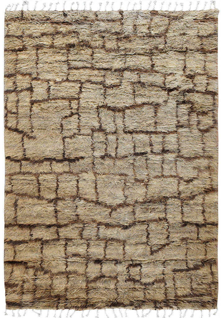 Earth-Tone Modern Shaggy Moroccan Area Rug 5x8