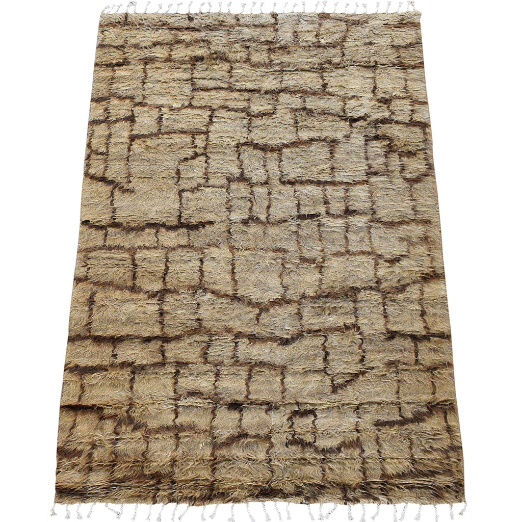 Earth-Tone Modern Shaggy Moroccan Area Rug 5x8