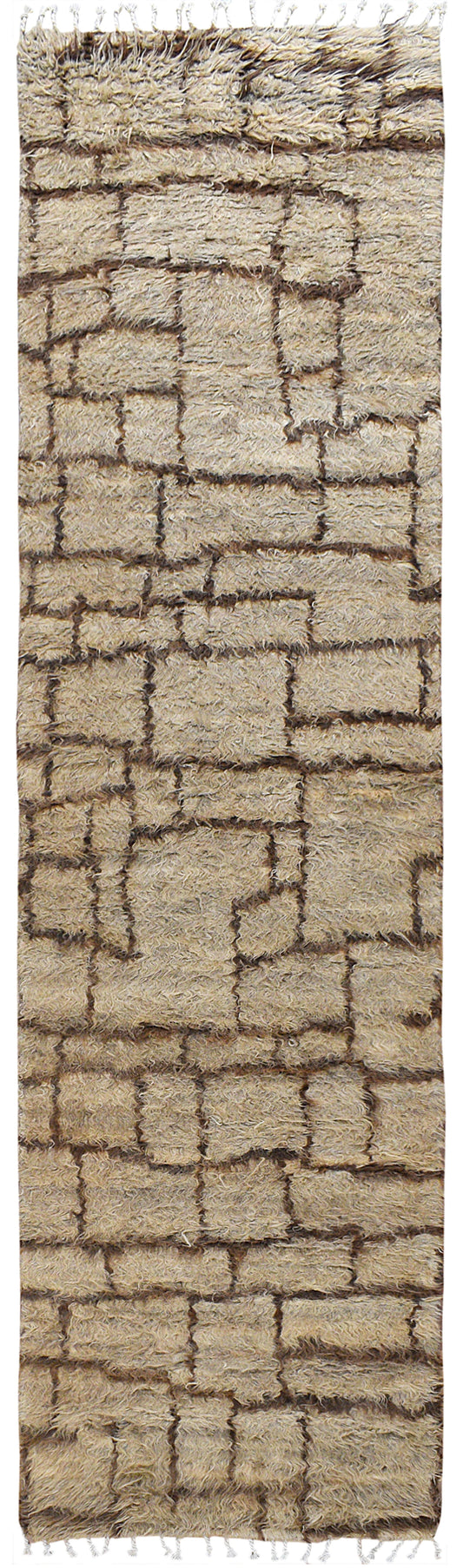 Geometric Plush Shaggy Moroccan Runner Rug 3x11